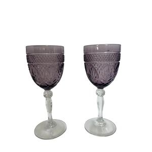 2 Vintage Amethyst Cristal D'Arques Wine Glasses / Goblets Set Antique Crystal